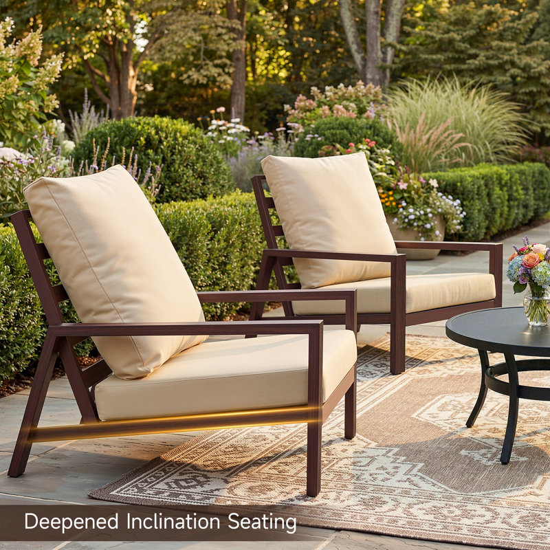5-Person Aluminum Outdoor Conversation Set With Wood-Grain Finish & Ottoman, Aluminum Patio Furniture Set, 5-person Outdoor Sectional Sofa With Coffee Table