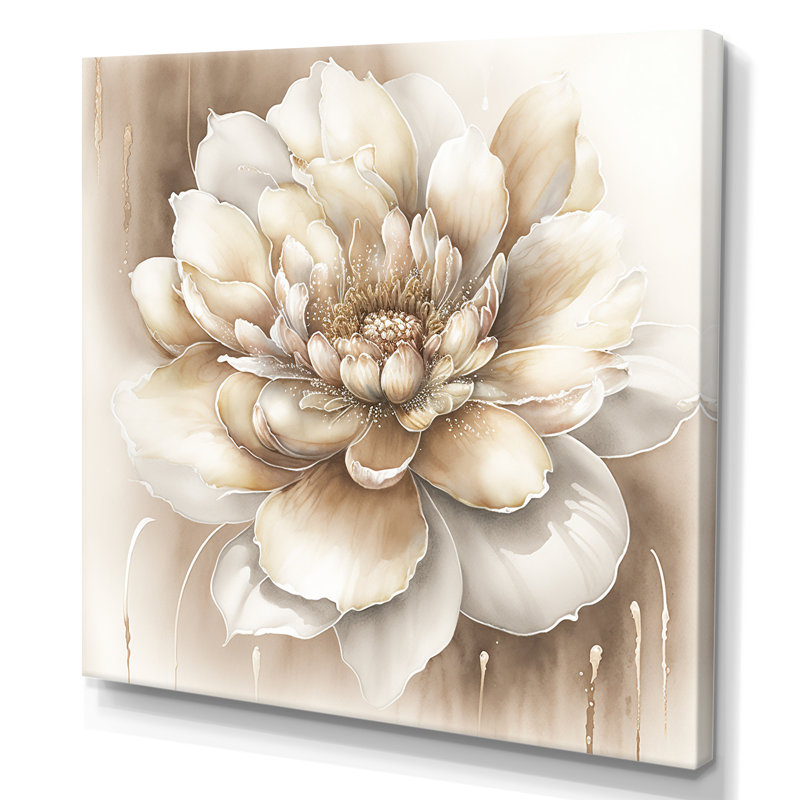 Simple fleur beige II - impression murale sur toile à motif floral, H 24 po x l 24 po x P 1 po, Toile tendue