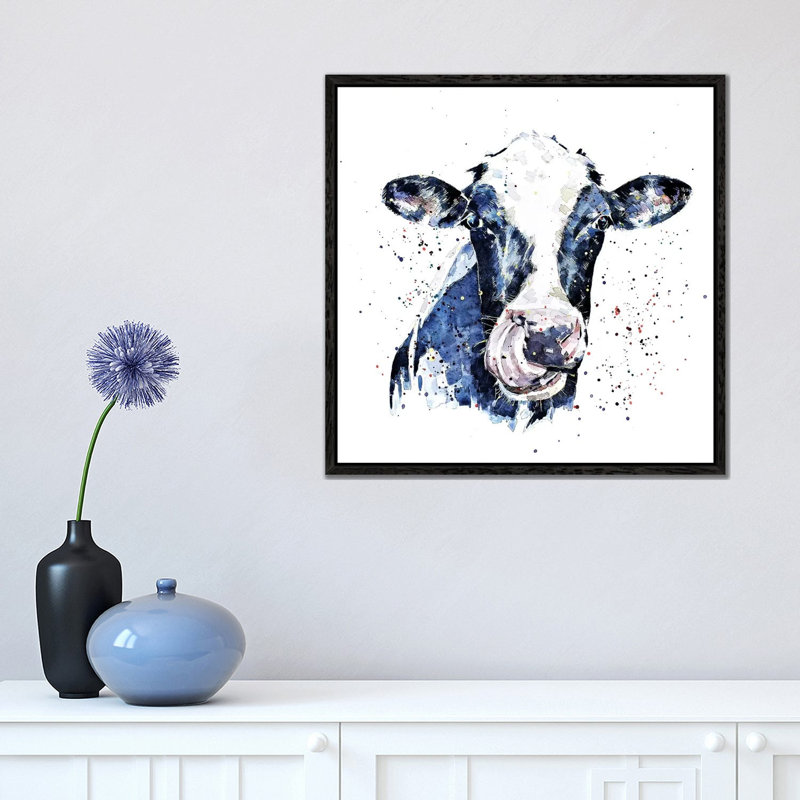 Holstein Cow I - Painting on Canvas, 45.72 cm H x 45.72 cm W, Black Framed