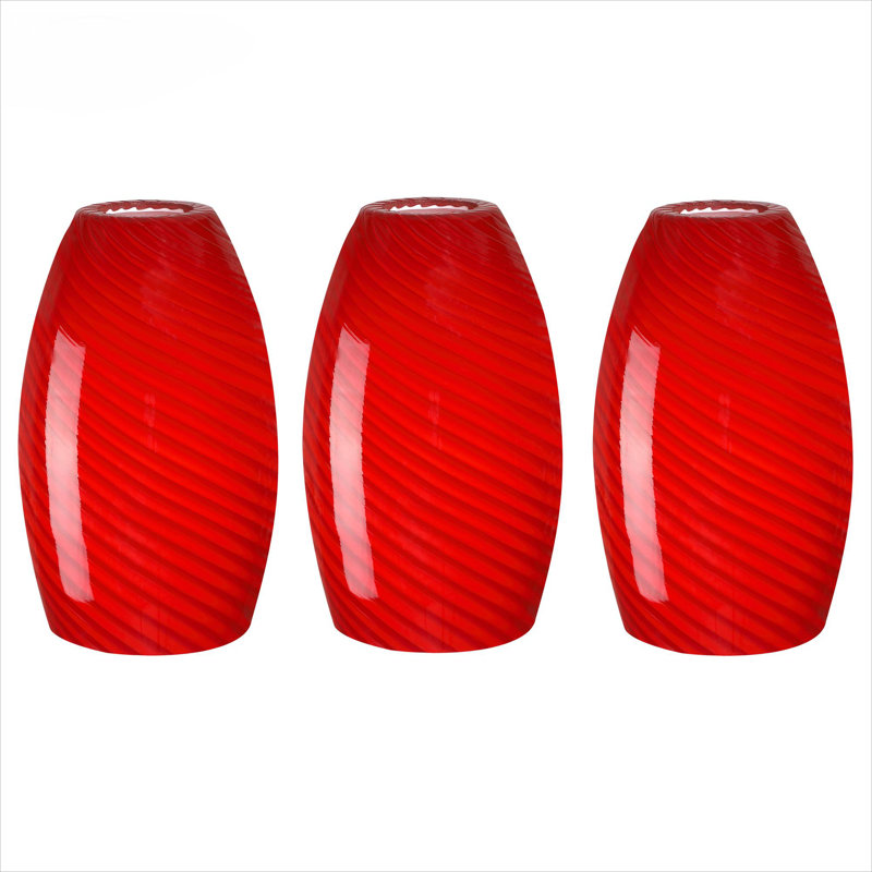 3 Pack 7.64"in Art Glass Oval Pendant Shade with Red Swirl