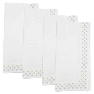 White Elegant Shimmering Weave Metallic Lattice Cloth Napkins 20" W X 20" L, Set Of 4 