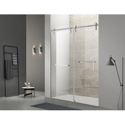 60"W x 76"H Single Sliding Shower Door | Tempered Glass | Fully Frameless