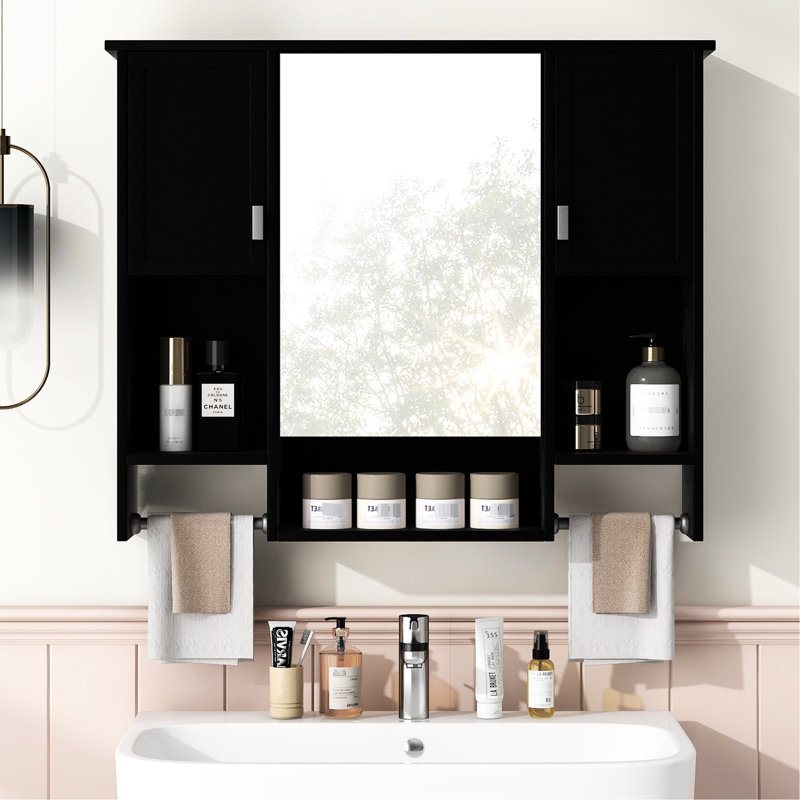 Armoire de salle de bain avec barre à serviettes et miroir - Espace de rangement pratique et pratique pour garder votre rangement bien organisé