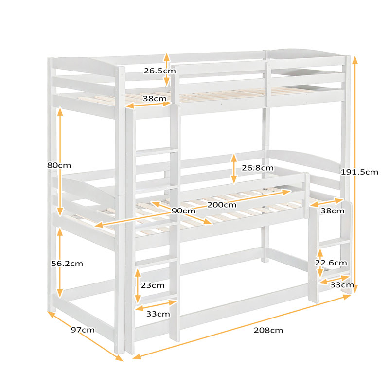 90 X 190cm Bunk Bed, White