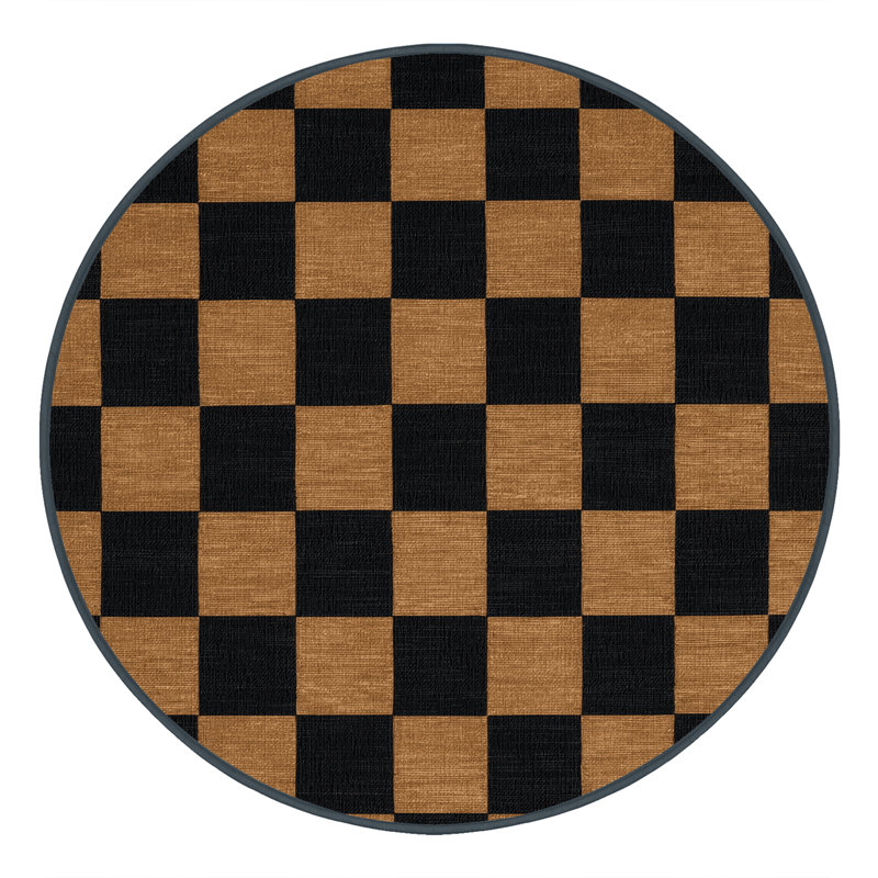 Tapis damier noir lavable à la machine, Rond 3 pi