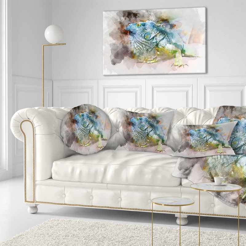 Gros plan d'un iguane vert - coussin imprimé abstrait