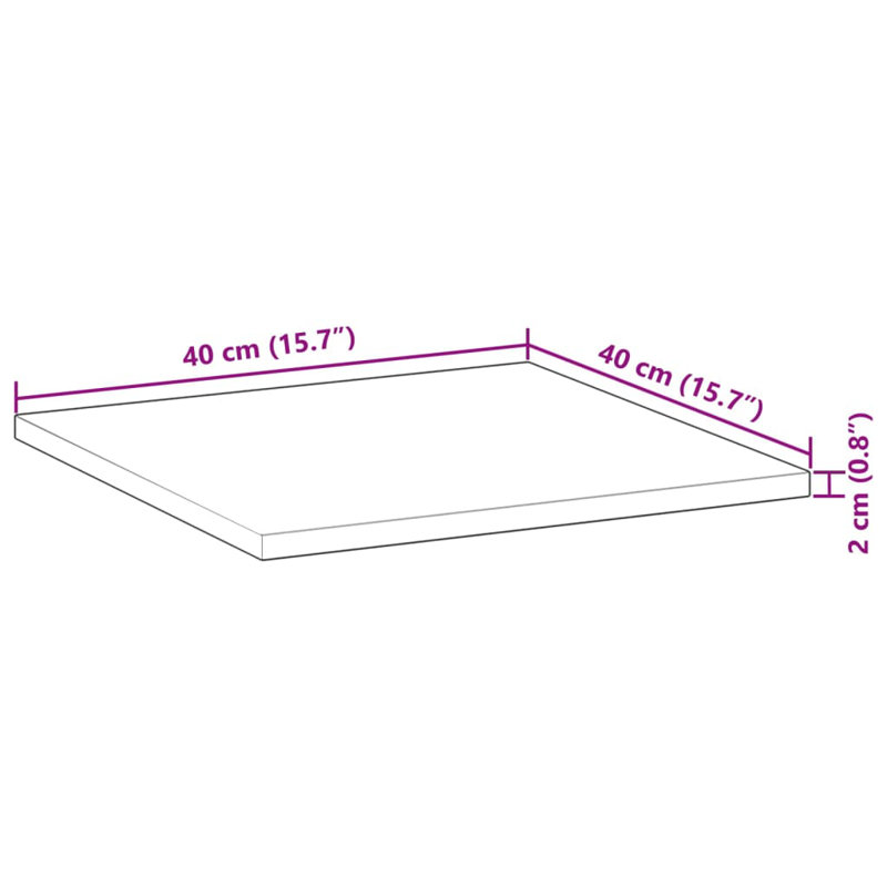  Table Top Rectangular Solid Wood Acacia, 0.8" H x 15.7" W x 15.7" D