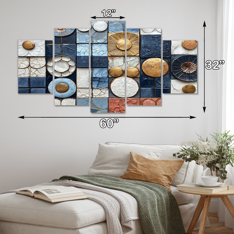 «Abstract Blue and White Rhythms Tiles III», ensemble d'art mural abstrait