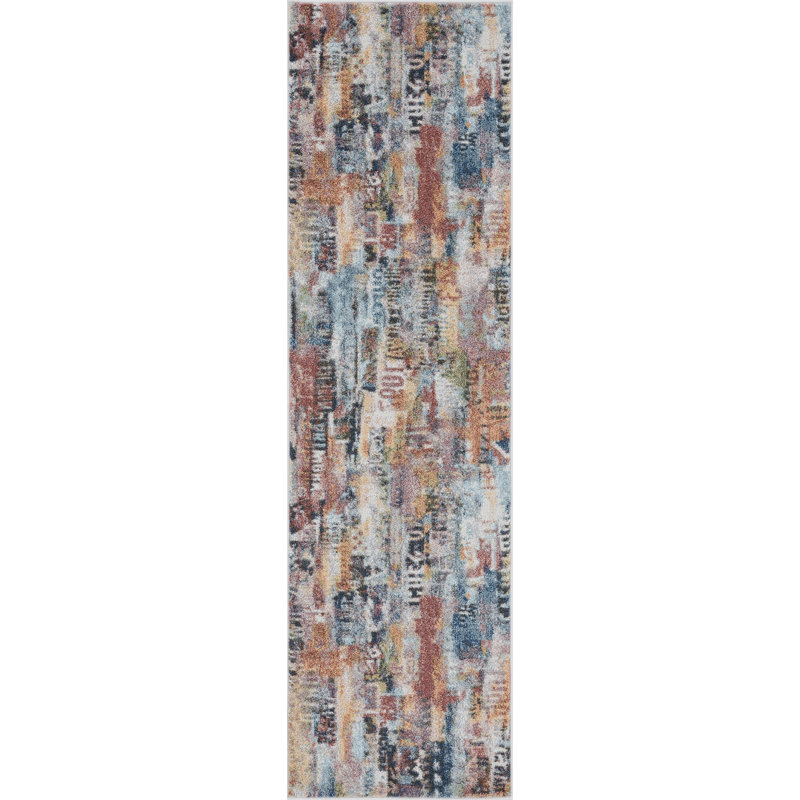 Tapis abstrait rose clair / bleu, Tapis de couloir 2 pi 3 po x 7 pi 3 po