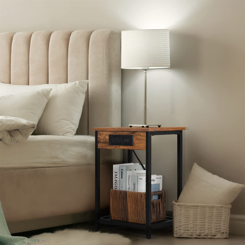 Azam End Table Set and Built-In Outlets, Brown