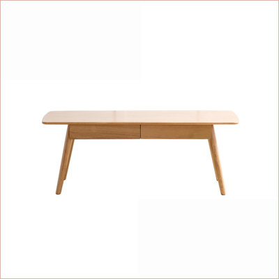 Table basse North American FAS en chêne rouge avec 2 tiroirs, facile à assembler et facile à nettoyer