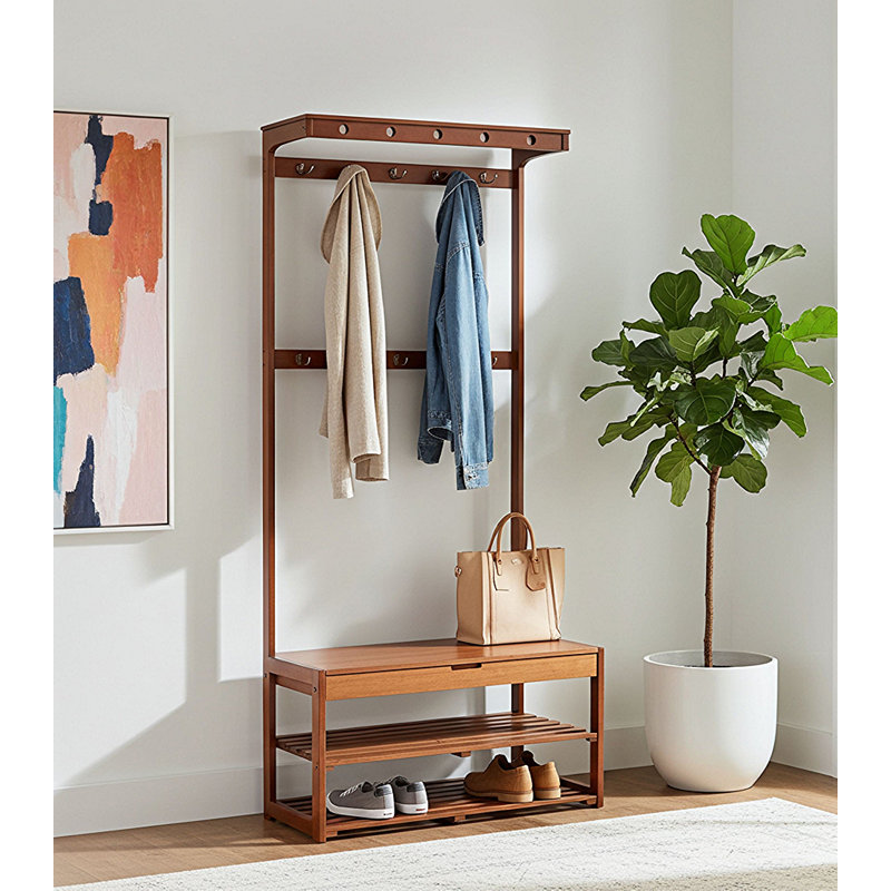 Hall Tree 28'' Wide with Bench and Shoe Storage, Mahogany