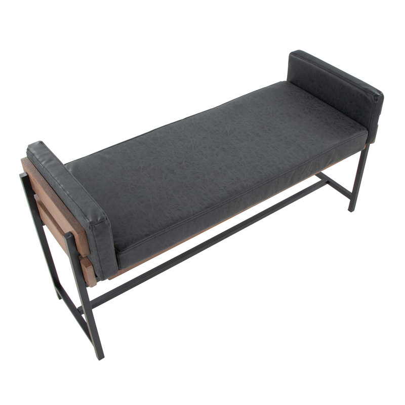 Banc rustique en métal et en bois avec siège rembourré, parfait pour les entrées et les salons, disponible en similicuir ou en tissu