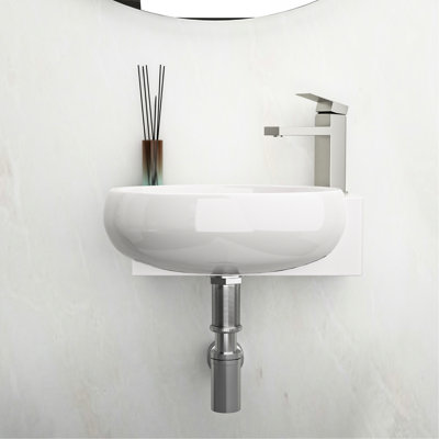 Lavabo mural en céramique blanche, 40,6 x 27,9 cm, faible absorption d'eau, résistant aux acides, à fixer, antitaches et anti-ternissement