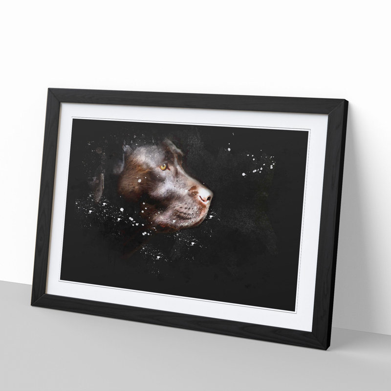 Chocolate Labrador Dog - Picture Frame Painting, 65cm H x 90cm W x 2cm D, Black Framed