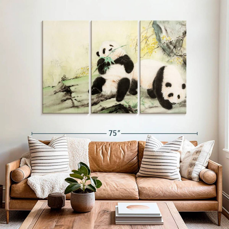 Brampt, charmants pandas chinois, H 42 po x l 65 po