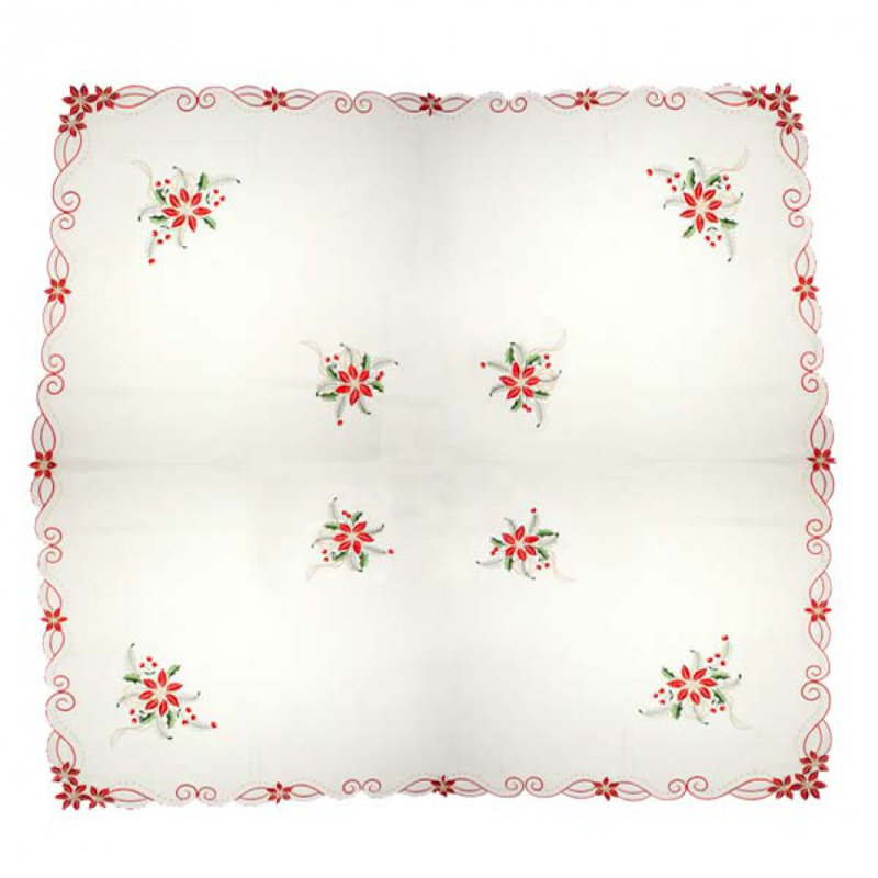 Holly and Flower Square Embroidered Tablecloth