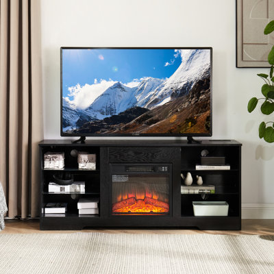 Console pour téléviseur de 58 po de largeur avec foyer électrique et gestion des câbles - foyer sur pied moderne jusqu'à 65 po, affichage à flamme 3D, DEL, noir, l 58 po, pour téléviseurs de 62 po et 62 po