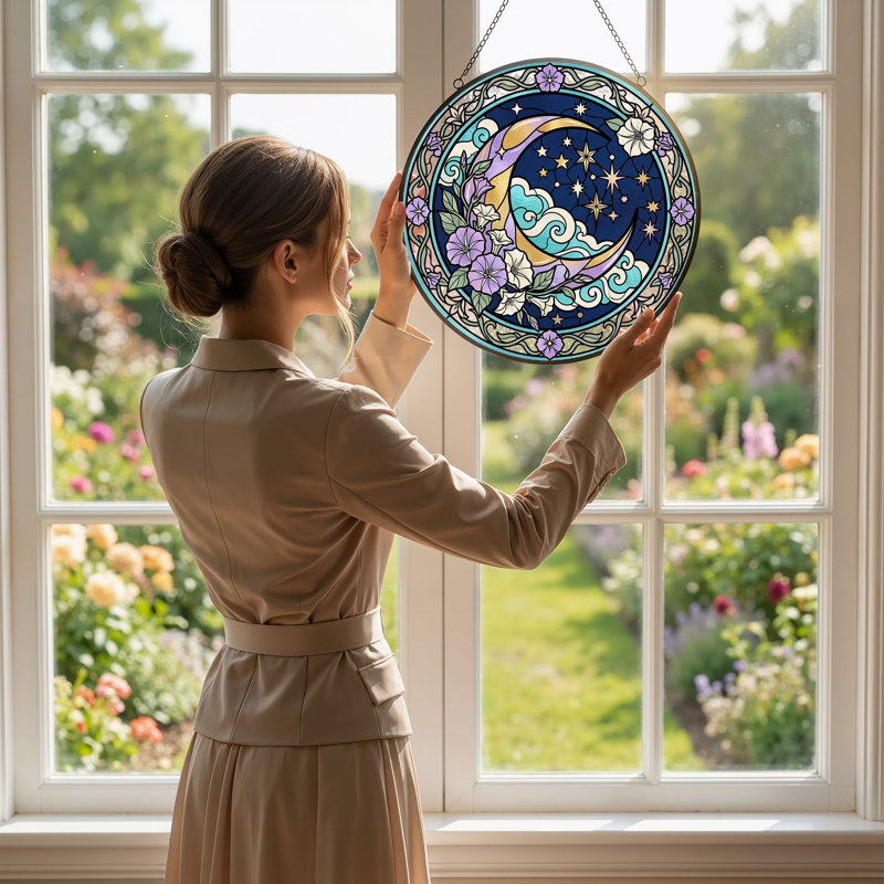 Vitrail étoiles de lune H 12 po, H 12 po