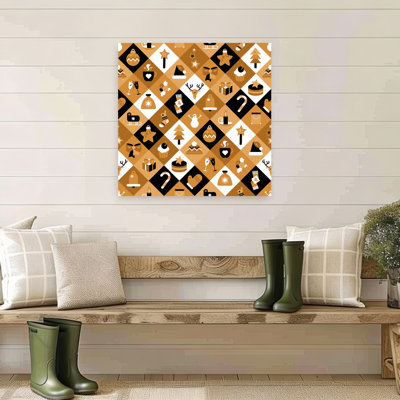 Festive Holiday Pattern Geometric Abstract Contemporary Christmas Tree Winter Landscape Wall Art Print 1 Piece Wrapped Canvas Wall Art