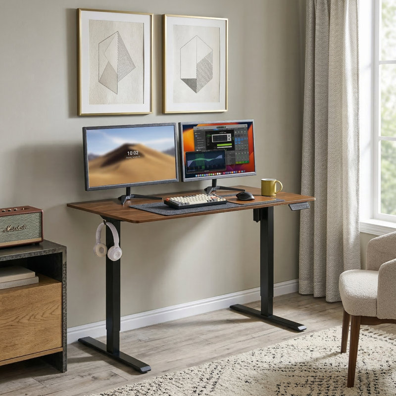 24"x48" Electric Height-Adjustable Standing Desk with Sit-Stand Function for Home Office, Dark Walnut Finish, Dark Walnut