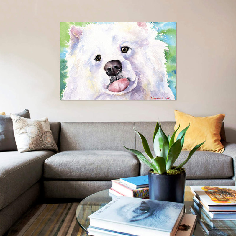 " Samoyed " by George Dyachenko, 8" H x 12" W x 0.75" D, Wrapped Canvas, No Mat