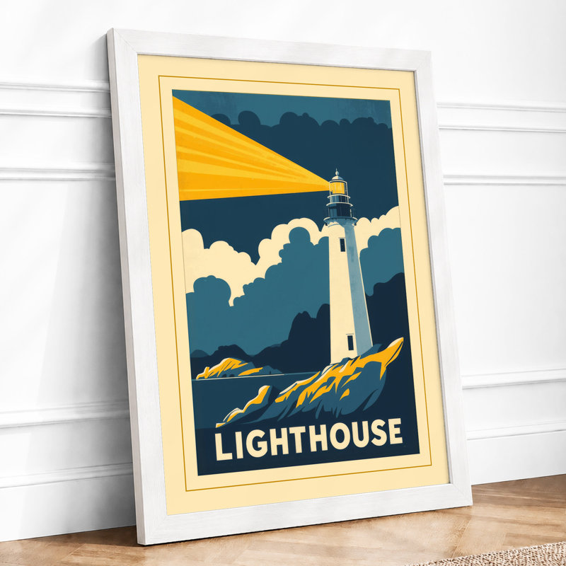 Coastal Sentinel Art Deco - Framed Print, A4 - 29.7 x 21.0 cm, White