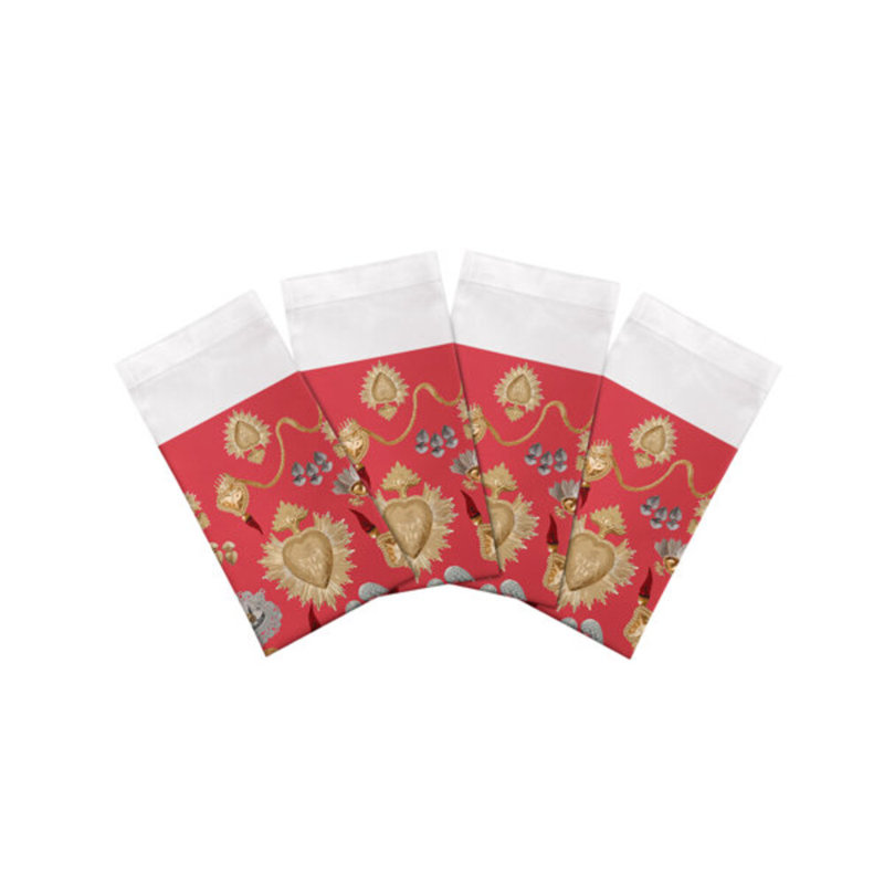 Ex Vote Sacred Hearts Cotton Sateen Dinner Napkins, Crimson