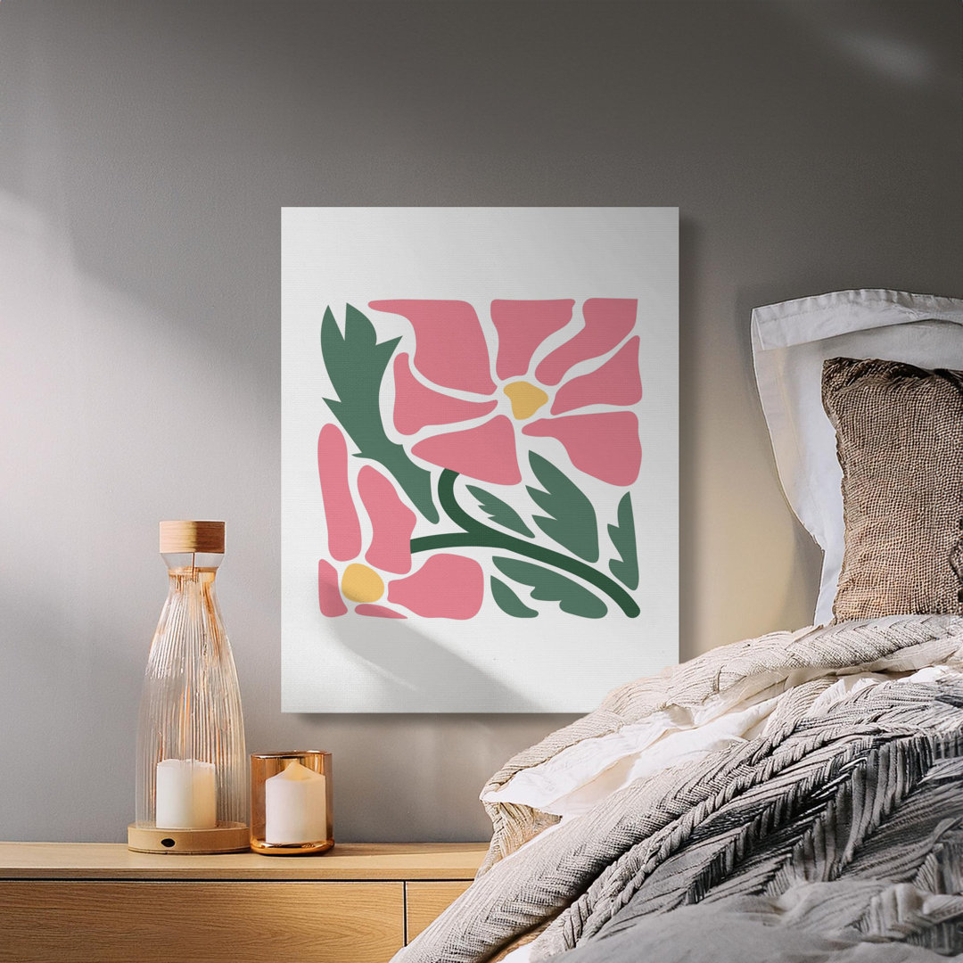 Abstract Floral Canvas Wall Art, Pink Flower Print, Modern Botanical Decor, Gallery Wrapped Canvas, Ready to Hang, Home and Office Decor