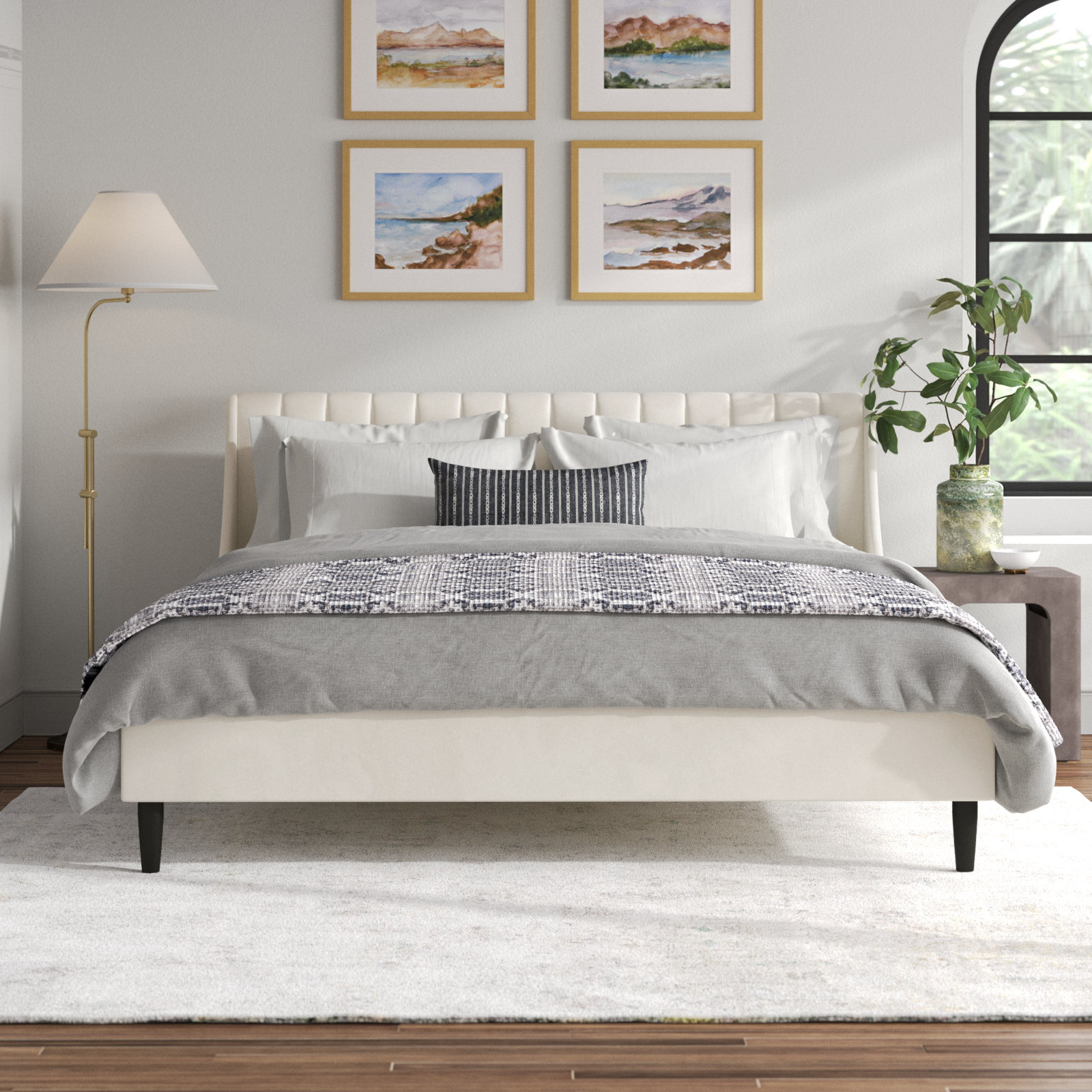 Helaina Velvet Upholstered Wingback Bed, King, Mink Velvet