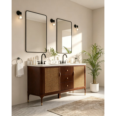 Ensemble de meuble-lavabo en rotin 60 po Mid-Century Glam
