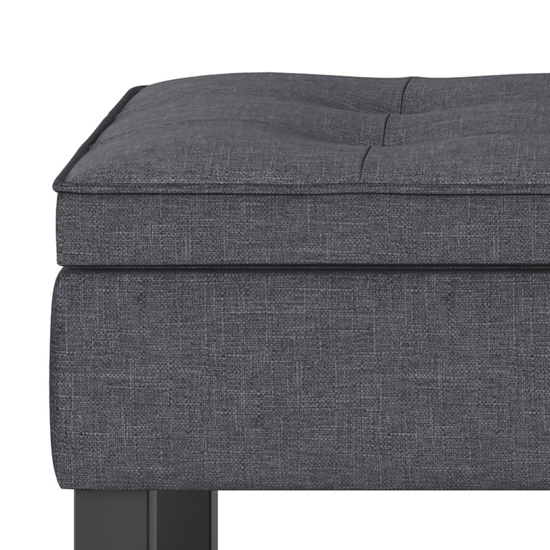 Slate Gray Tufted Wood Rectangular Ottoman Bench with Storage