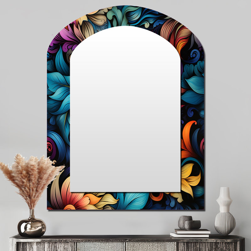 Exotic Tapestries Boho Pattern - Paisley Arch Decorative Mirror, Glam Asymmetrical Wall Mirror, Printed Metal Art, 43" x 33"