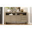Buffet 60 po à 3 portes avec 3 tiroirs - Buffet moderne en placage de frêne massif, tablette semi-ouverte et découpe semi-circulaire centrale dans le panneau arrière, grande armoire de rangement pour le salon, le couloir, la salle à manger-1452751687