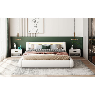 Upholstered Faux Leather Platform Bed With A Hydraulic Storage System With LED Light Headboard Bed Frame With Slatted Queen Size -  Ivy Bronx, 5B1CB9F28C574688AD3A78E8272EC7E4