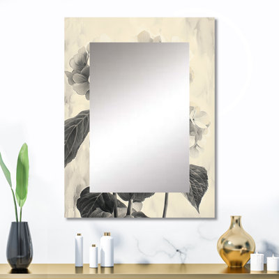 Rétro hortensias en hiver Highlight I - miroir décoratif hydrangée, miroir mural traditionnel, impression d'art en métal