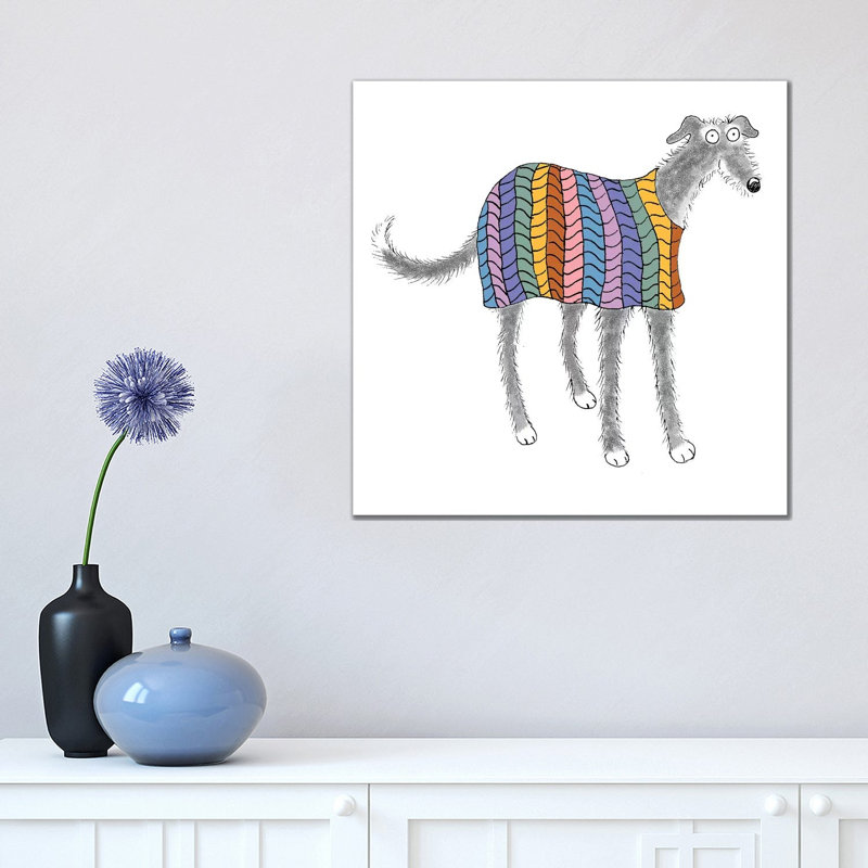 Dog In Pastel Stripes Coat by Kim Haskins - Wrapped Canvas Print, 45.72 cm H x 45.72 cm W x 3.175 cm D
