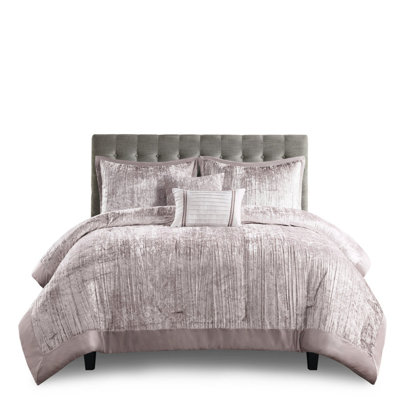 Édredon 5 pièces double / grand - velours froissé, 2 taies décoratives, coussins décoratifs, garniture charmeuse, taille de velours lavable à la machine, rembourrage,