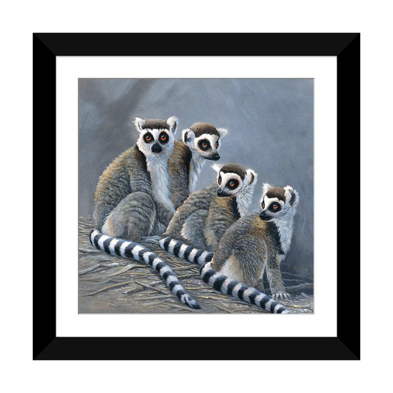 « quatre singes », impression sur toile, Papier d'art encadré noir, Blanc, H 24 po x l 24 po x P 1 po