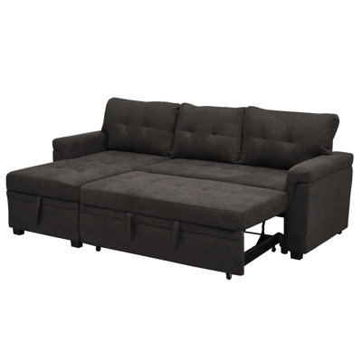 Gadalia Modern L-Shaped Sectional Sleeper Sofa with Storage Chaise, Pull-Out Bed Design – Reversible Velvet Couch for Small Spaces