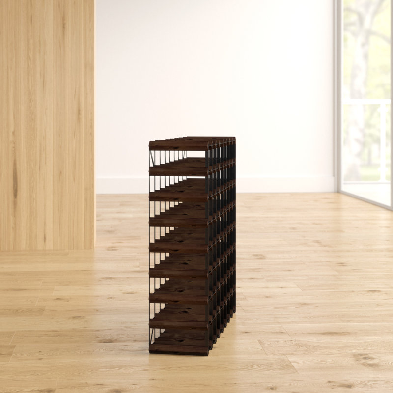 Liddle 72 - Bottle Solid Wood Wine Bottle Rack, Dark Oak Stained Pine / Black Steel
