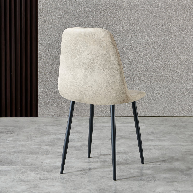 Kaylani Modern Upholstered Dining Chair, Beige Suede, Black, 2