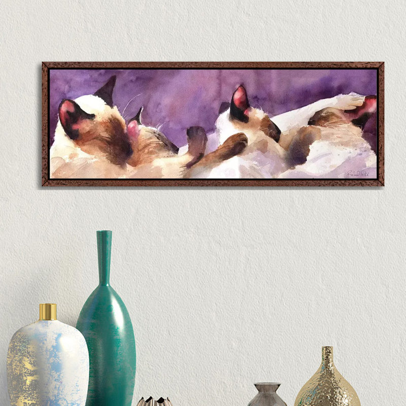 Siamese Strip by Rachel Parker - Panoramic Painting on Canvas, 30.48cm H x 91.44cm W x 3.81cm D, Classic Brown Wood Framed