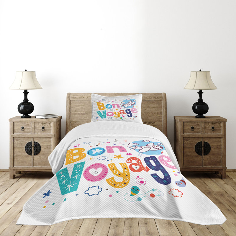 Ambesonne Funny Bedspread Set Happy Message Multicolor