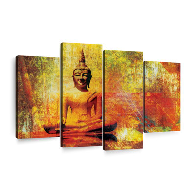 Bouddha grunge assis sur toile, reproduction de 4 pièces