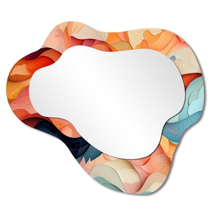 Chromatic Dance Of Biomorphism I - Biomorphism Irregular Asymmetrical Mirror, Modern Wall Mirror, Printed on Metal, 25" x 28"