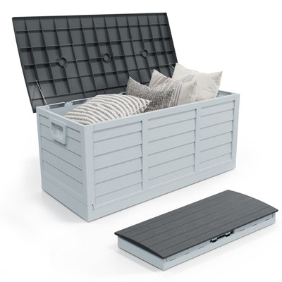 75 Gallons Plastic Foldable Deck Box Outdoor Indoor Storage Lid by Outopee