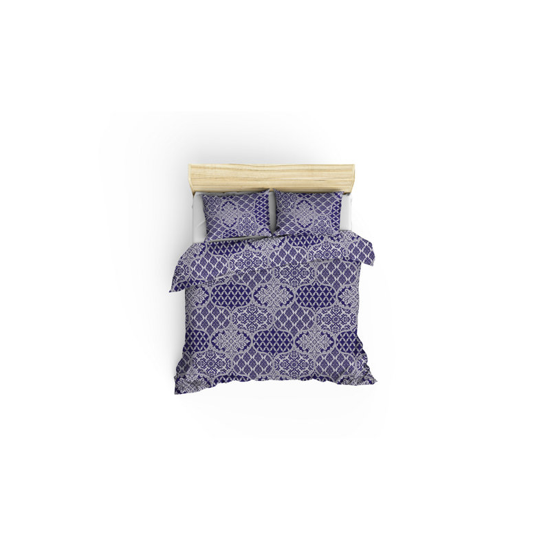 Ensemble de housse de courtepointe Ranforce King, 100% coton, bleu foncé et blanc | Housse de couette 94,5 x 86,6, 2 taies d'oreiller 23,6 x 23,6 | Fermeture à boutons, lavable en machine à 30 ° C, 140 fils au pouce carré | Literie douce, durable et élégante