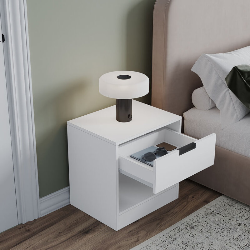Skylir 45cm W Metal Bedside Table, White