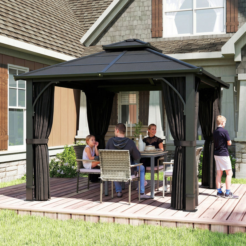 Outsunny 3 x 3(m) Hardtop Gazebo Canopy 7mm Double-Tier Roof Dark Grey